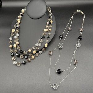 Set of 2 Multi-strand faceted bead Necklaces in neutral colors